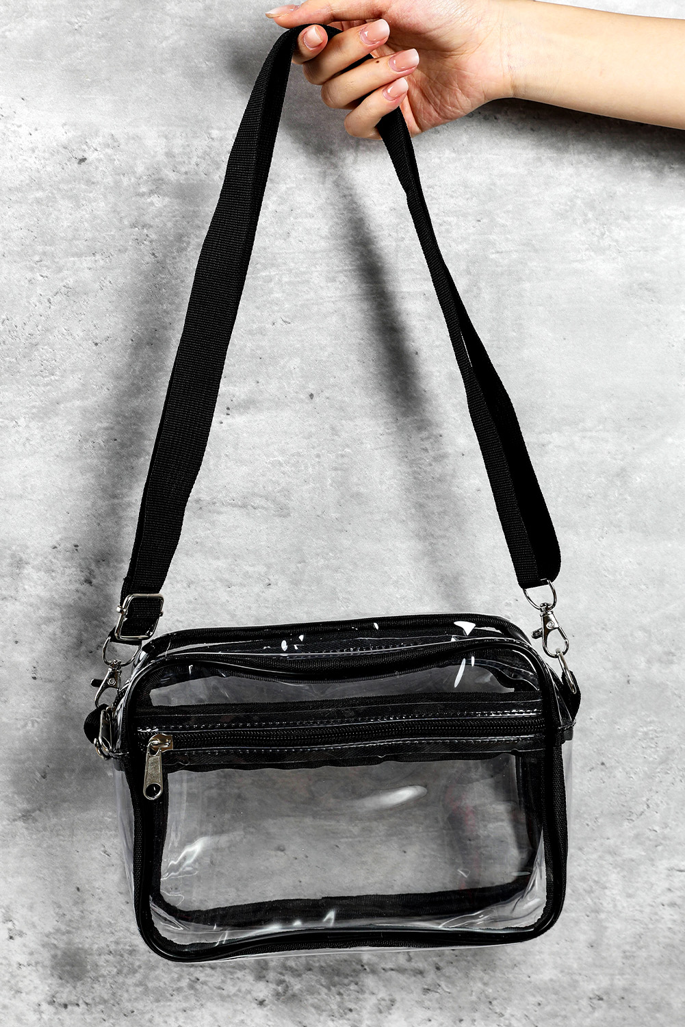 Gray Multi-Pocket Contrast Edge Detachable Strap Clear Shoulder Bag - loveforevers