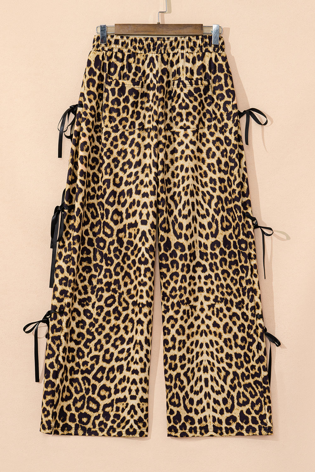 Brown Leopard Print Bow Tie Elastic Waistband Loose High Waist Pants - loveforevers