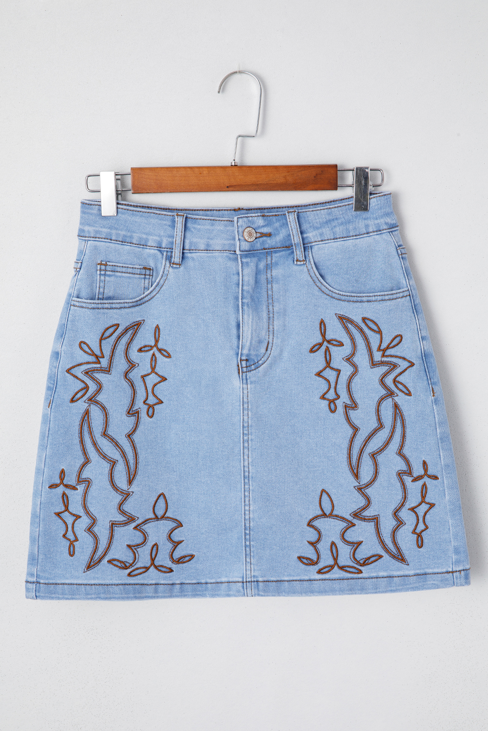 Beau Blue Western Embroidered Denim Mini Skirt - loveforevers