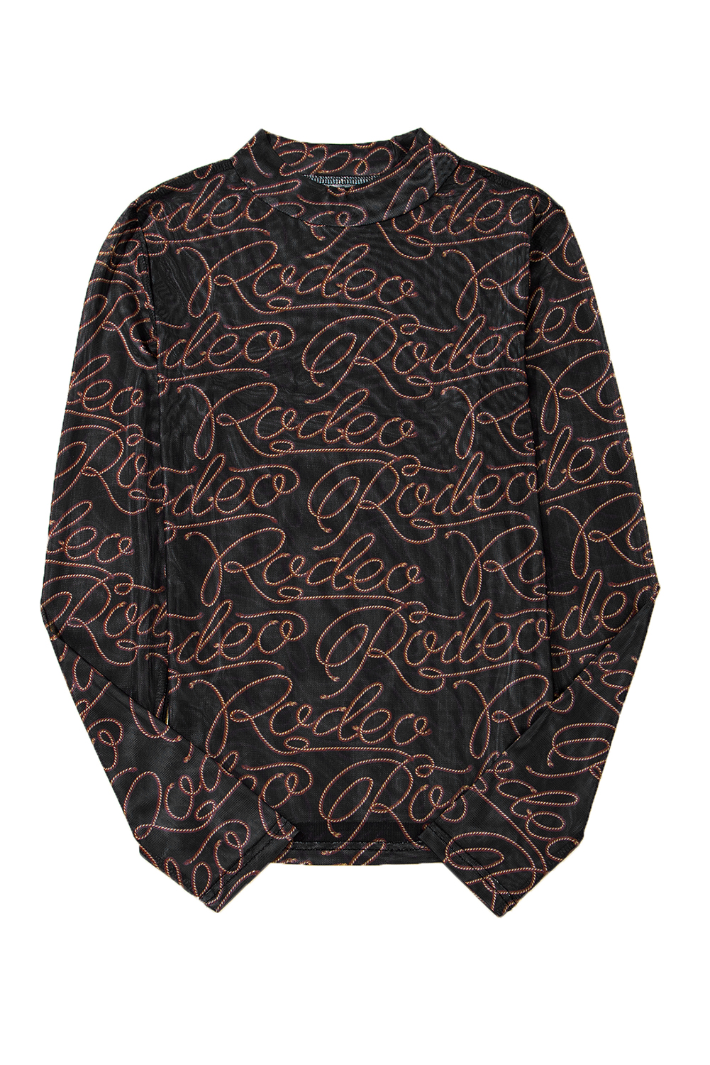 Brown Rodeo Print Round Neck Slim Fit Mesh T Shirt - loveforevers