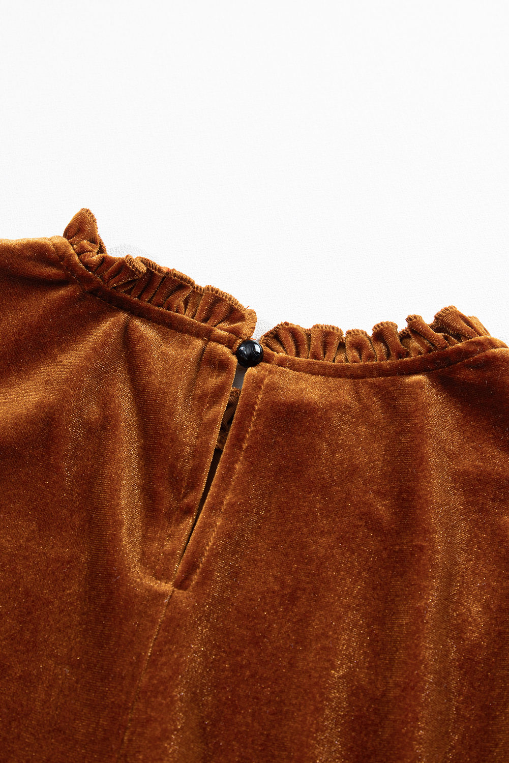 Chestnut Velvet Frilled Neck Gigot Sleeve Swing Dress - loveforevers