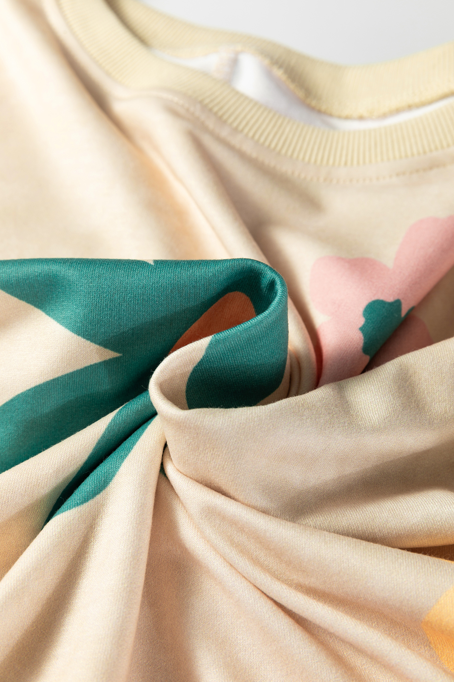 Khaki Mineral Washed French Terry Flower Print Sweatshirt - loveforevers