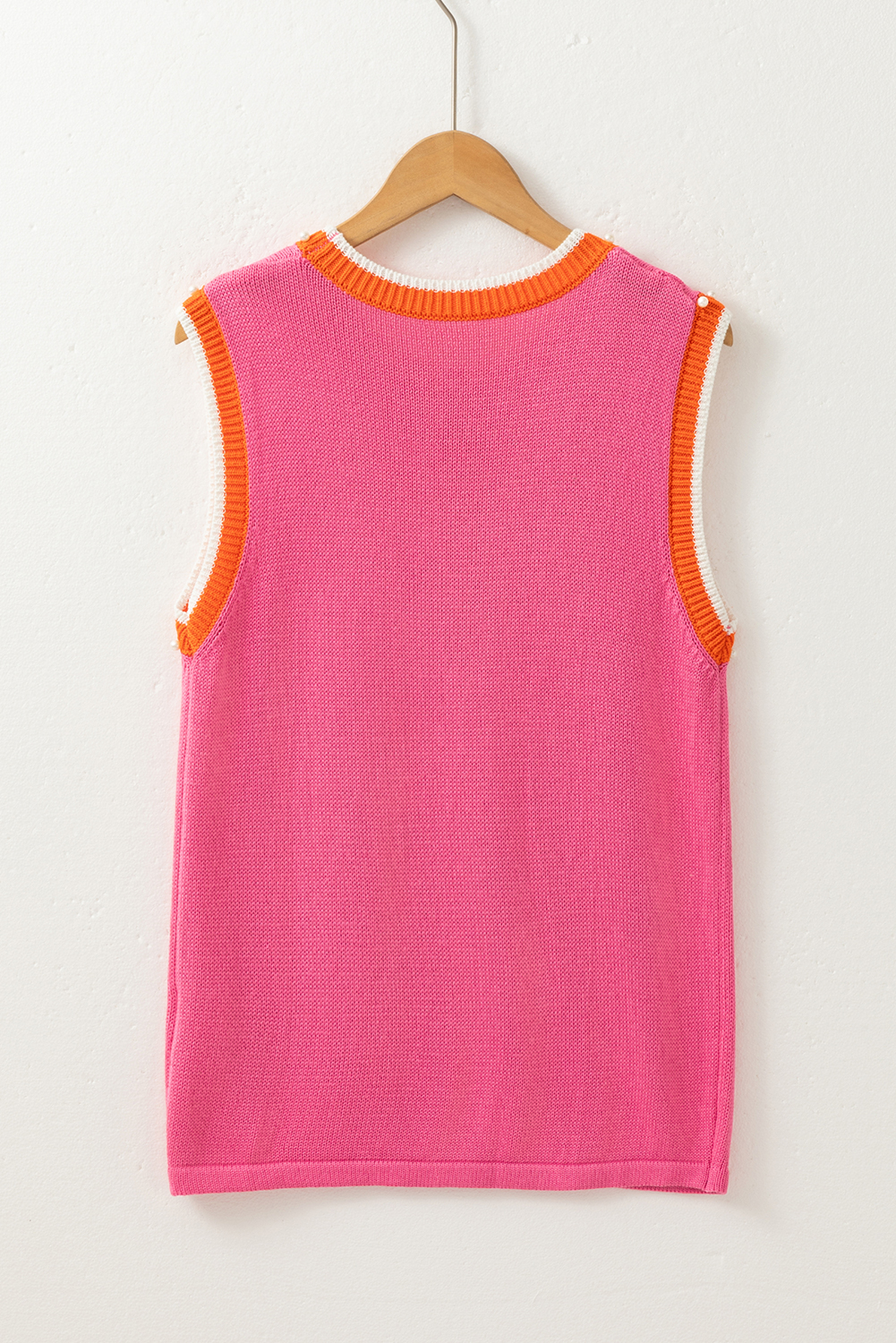 Bright Pink Contrast Trim Pearl Detail Sweater Tank Top - loveforevers