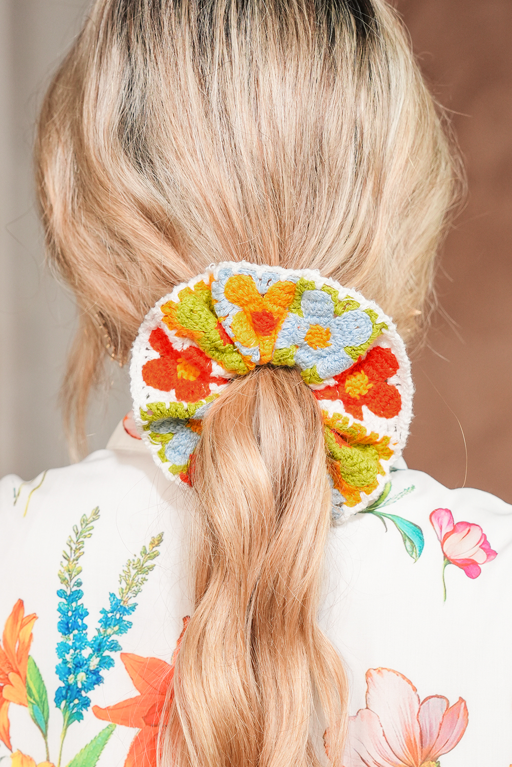 Yellow Bohemian Style Flower Crochet Scrunchy Hair Tie - loveforevers