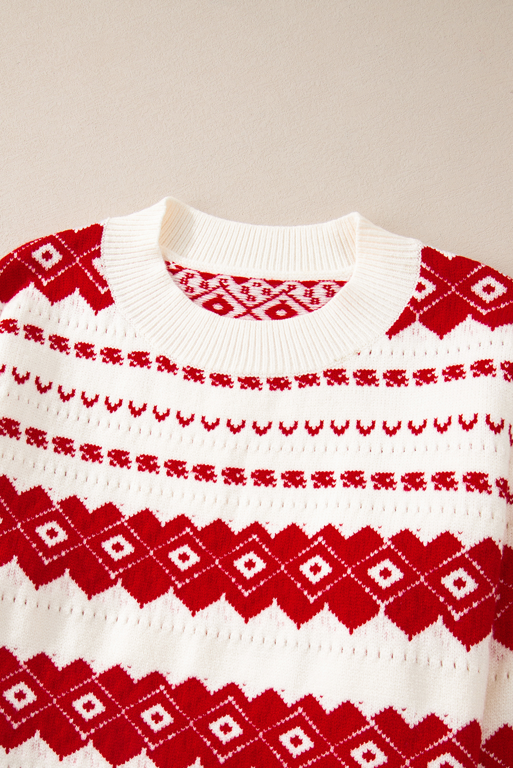 White Western Geometric Patterned Crew Neck Loose Sweater - loveforevers