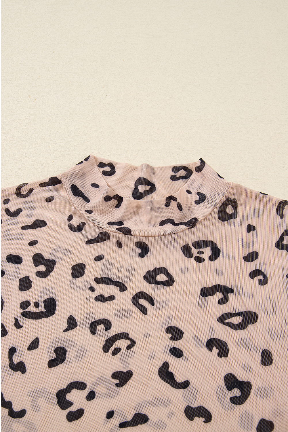 Khaki Mock Neck Sheer Mesh Leopard Long Sleeve Bodysuit - loveforevers