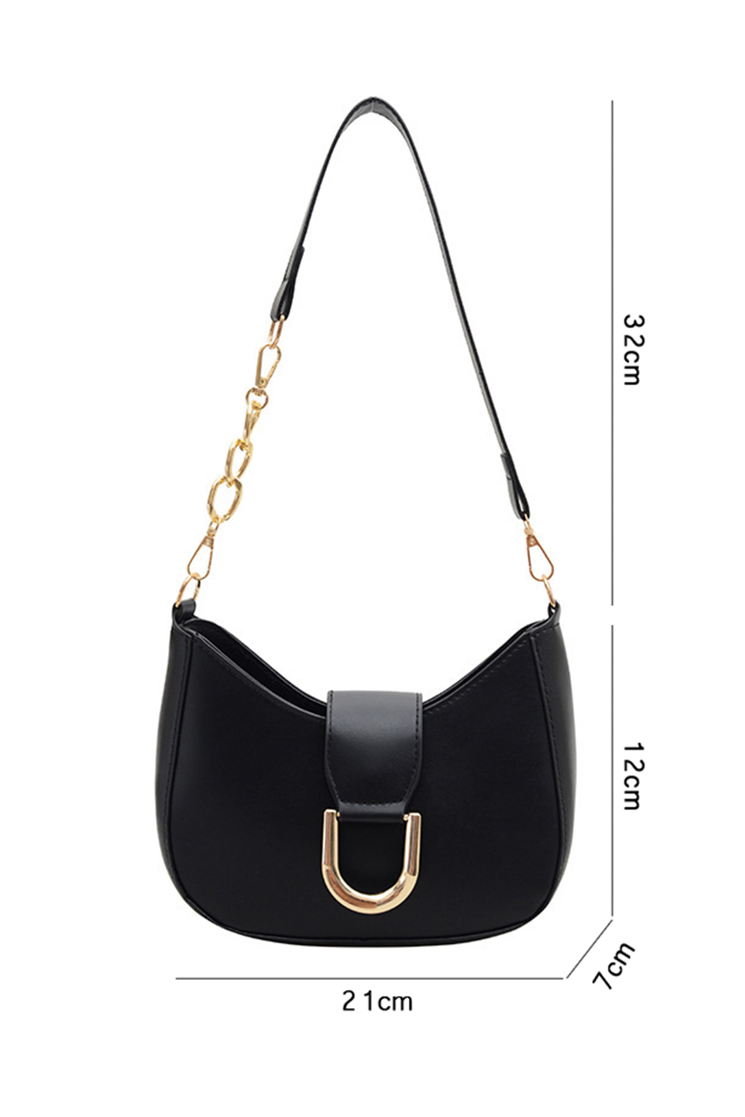 Black Gold Hardware PU Leather Single Shoulder Bag - loveforevers