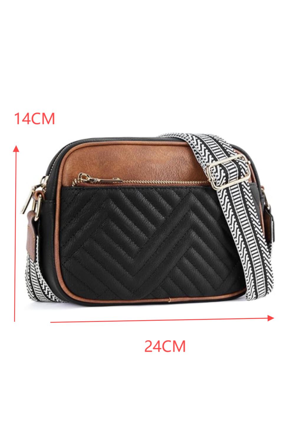 Black Quilted Faux Leather Crossbody Bag 22*6*16cm - loveforevers