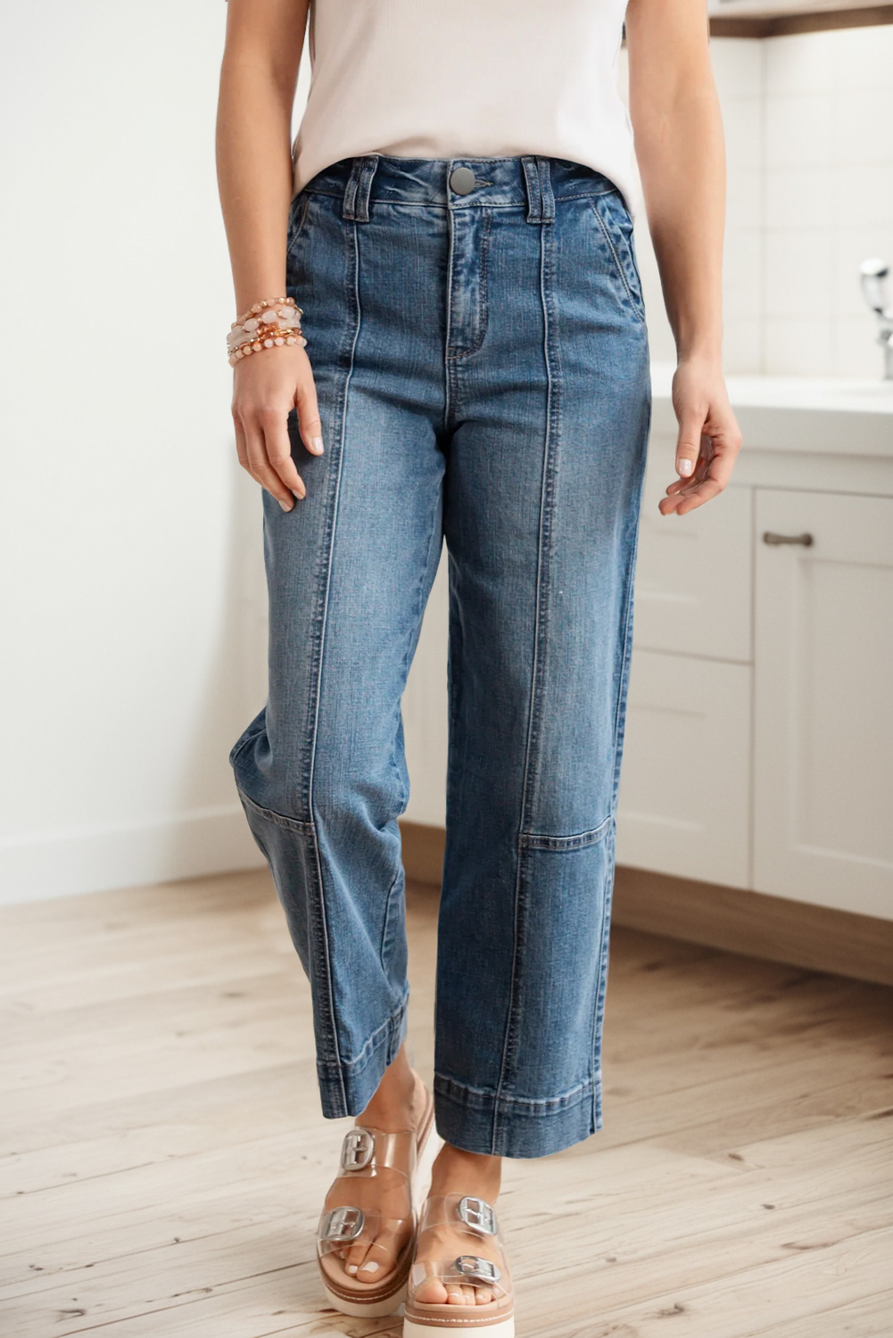 Sail Blue Exposed Stitching Straight Jeans - loveforevers