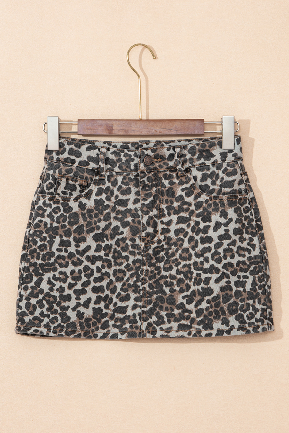 Khaki Leopard Denim Mini Skirt - loveforevers