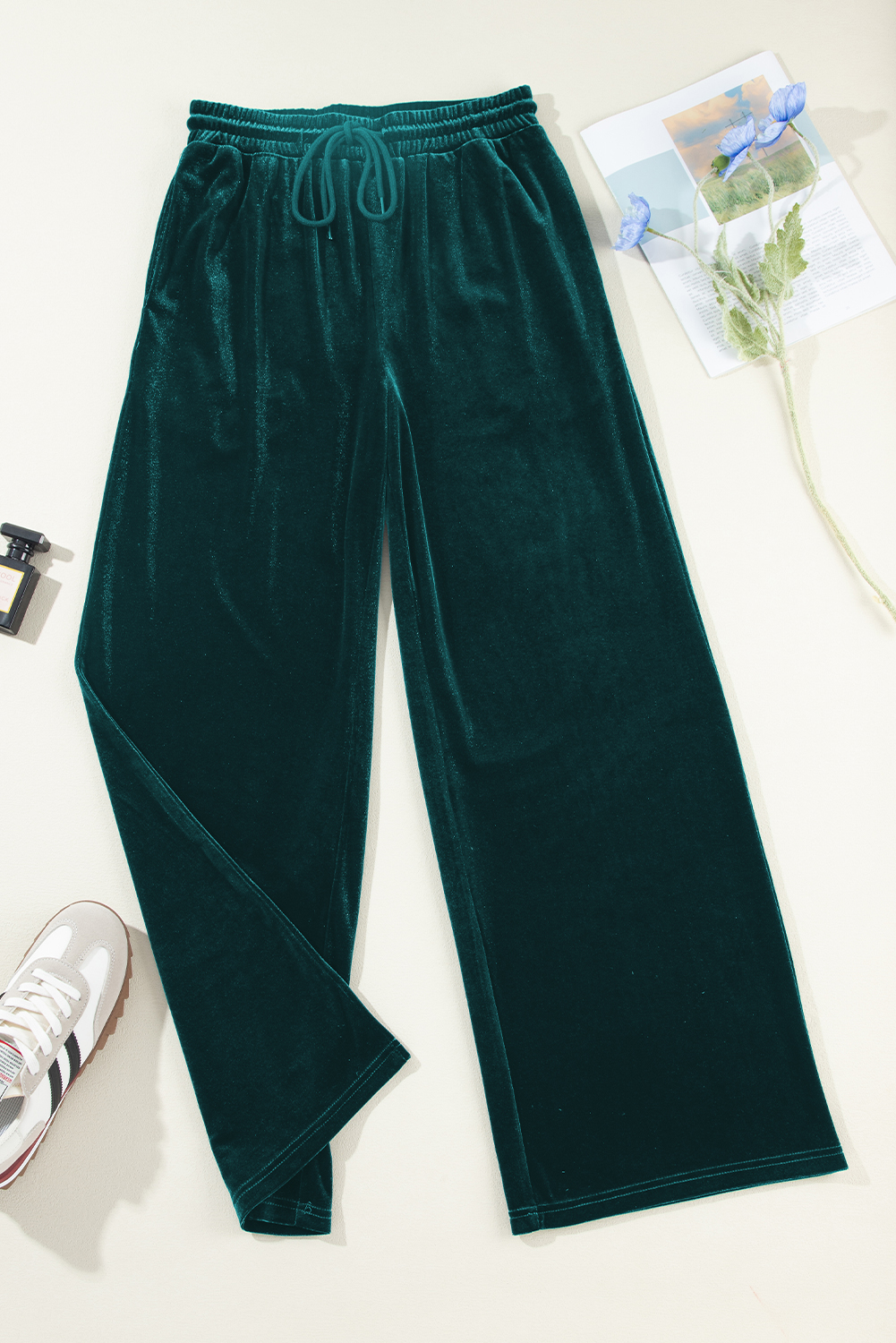 Evergreen Solid Drawstring Waist Wide Leg Pants - loveforevers