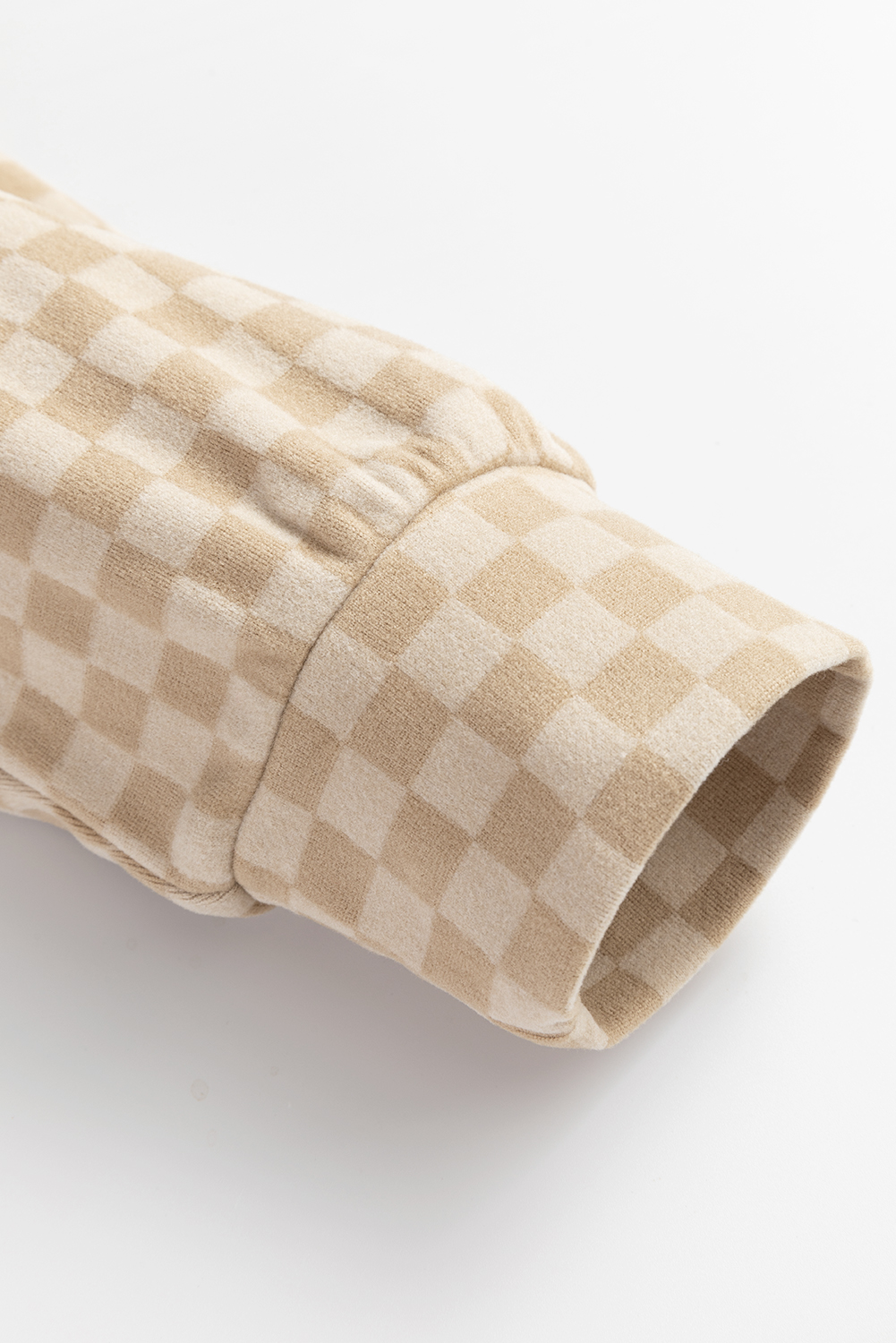 Khaki Checkered Print Kangaroo Pocket Drawstring Hoodie - loveforevers