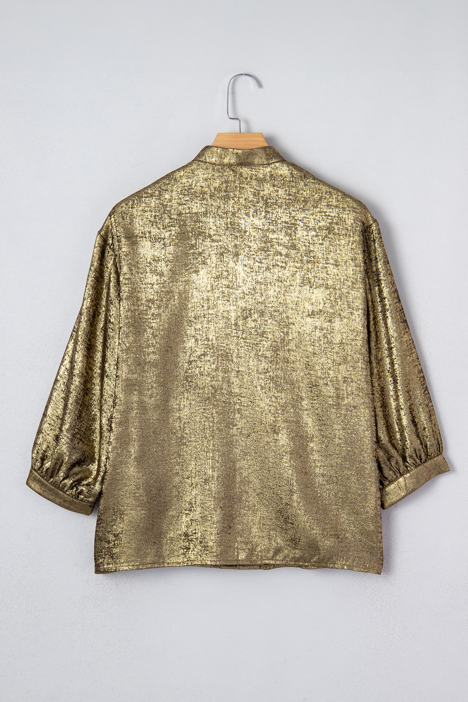 Apricot Metallic Round Neck Smocked Long Sleeve Blouse - loveforevers