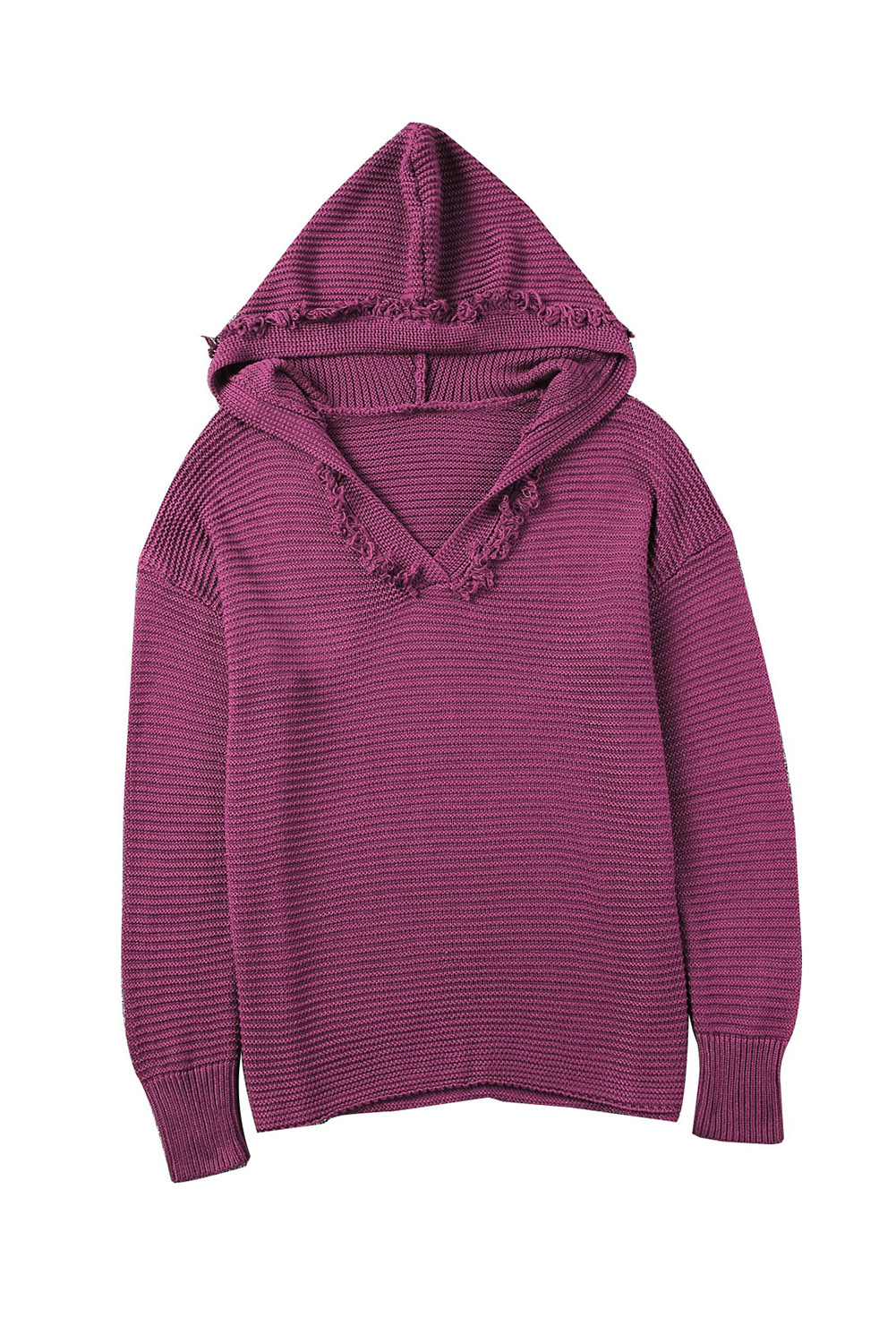 V Neck Ribbed Drop Shoulder Hooded Sweater - loveforevers