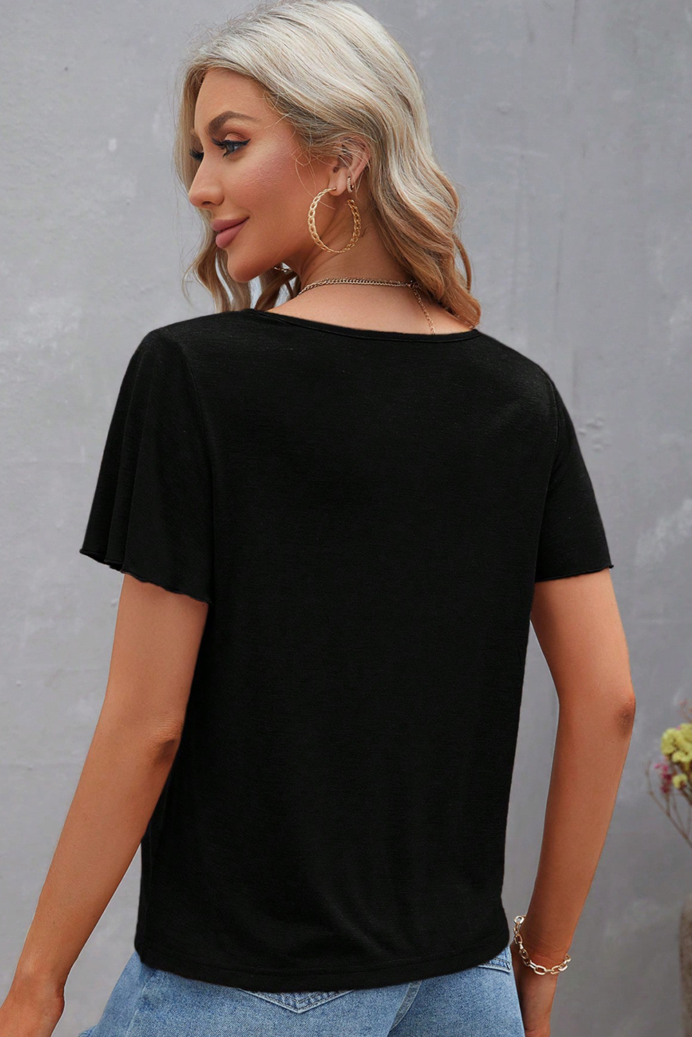 Black Crisscross V Neck Butterfly Sleeve T Shirt - loveforevers