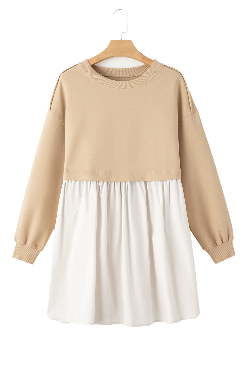 Pale Khaki Sweatshirt Poplin Mini Dress - loveforevers