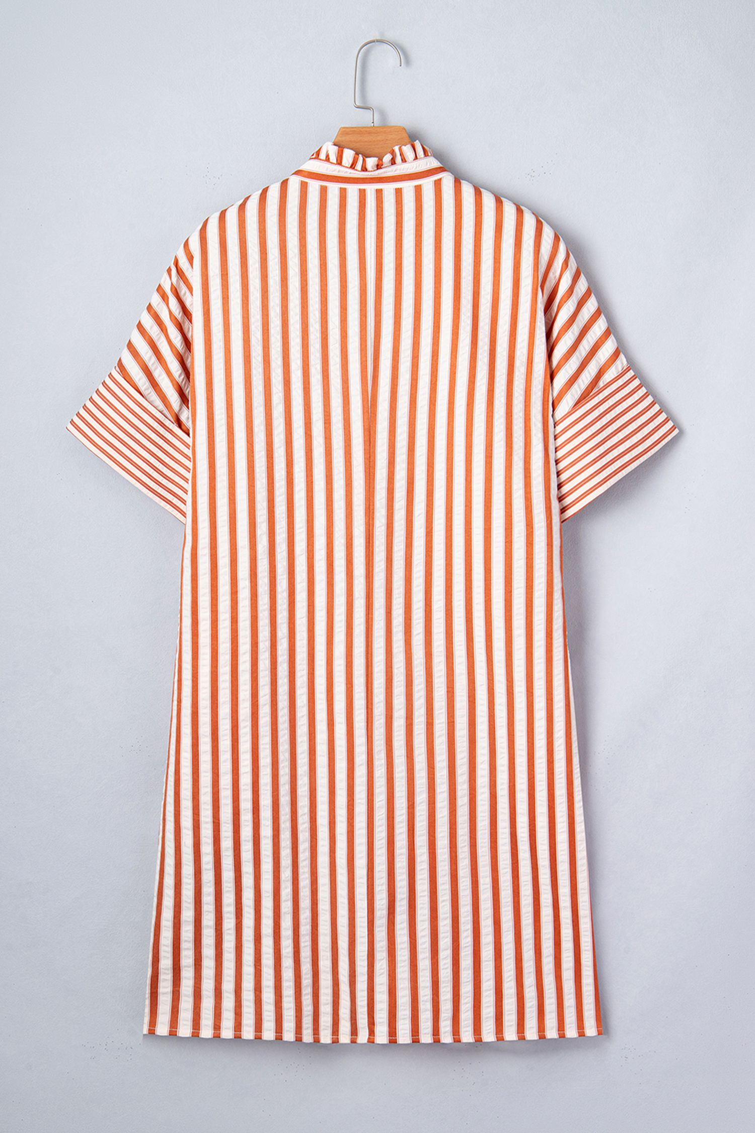 Brown Stripe Pinched V Neck Turn-up Cuffs Shift Mini Dress - loveforevers