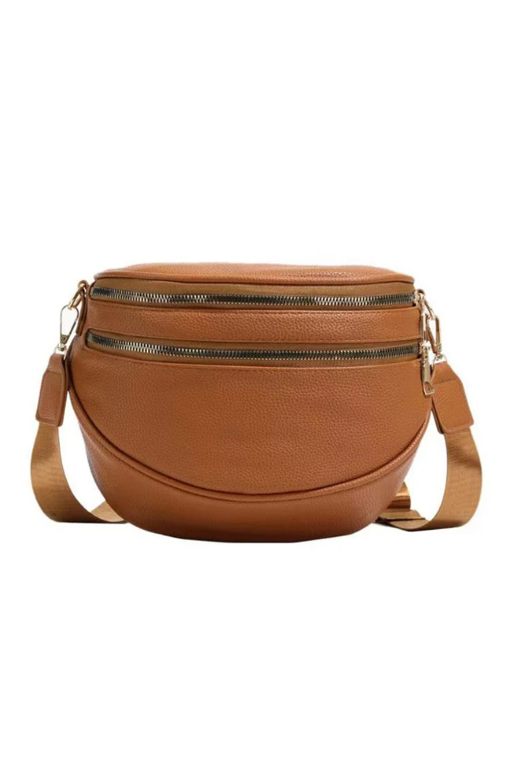 Cinnamon Double Zip Faux Leather Crossbody Bag - loveforevers