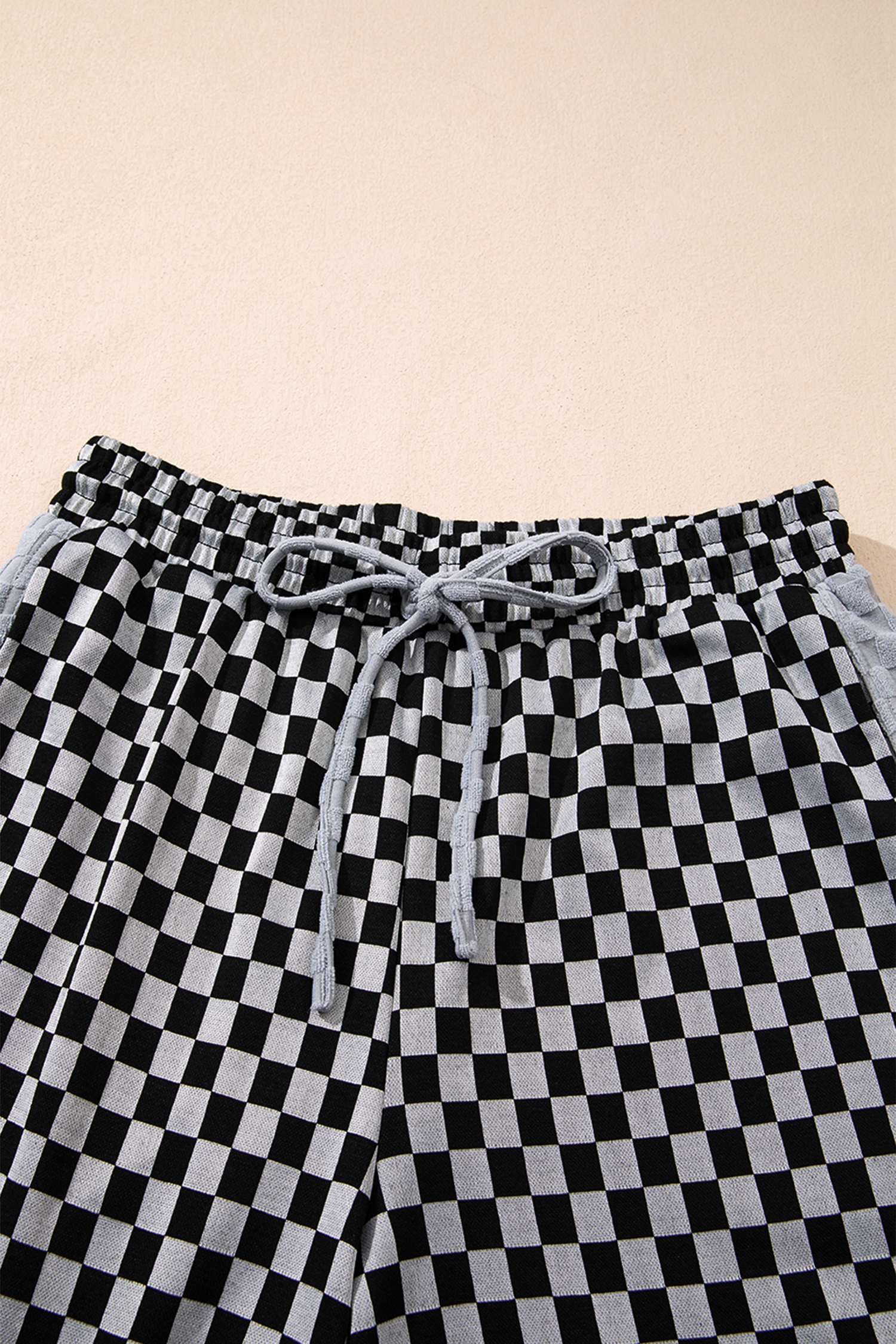 White Checkerboard Drawstring Waist Casual Pants - loveforevers