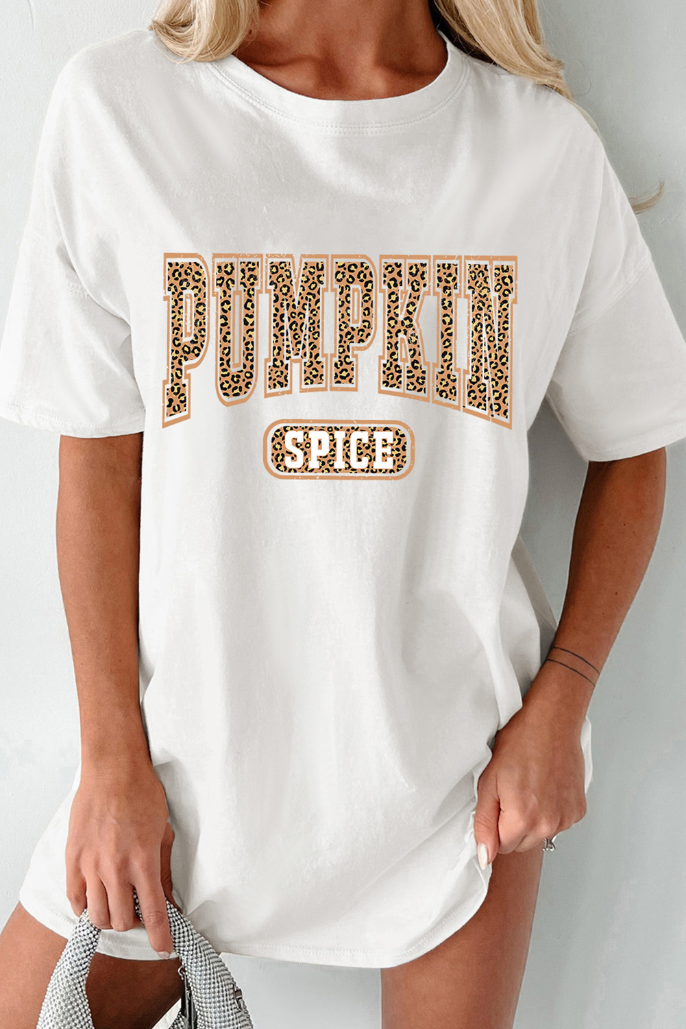 White PUMPKIN SPICE Leopard Graphic Tunic T Shirt - loveforevers