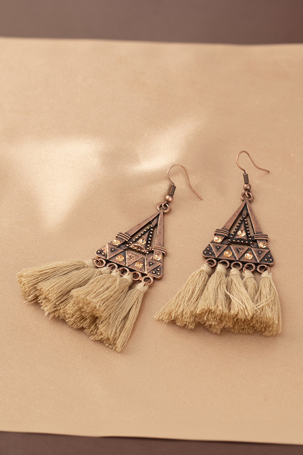 Brown Boho Triangle Metal Tasseled Earrings - loveforevers