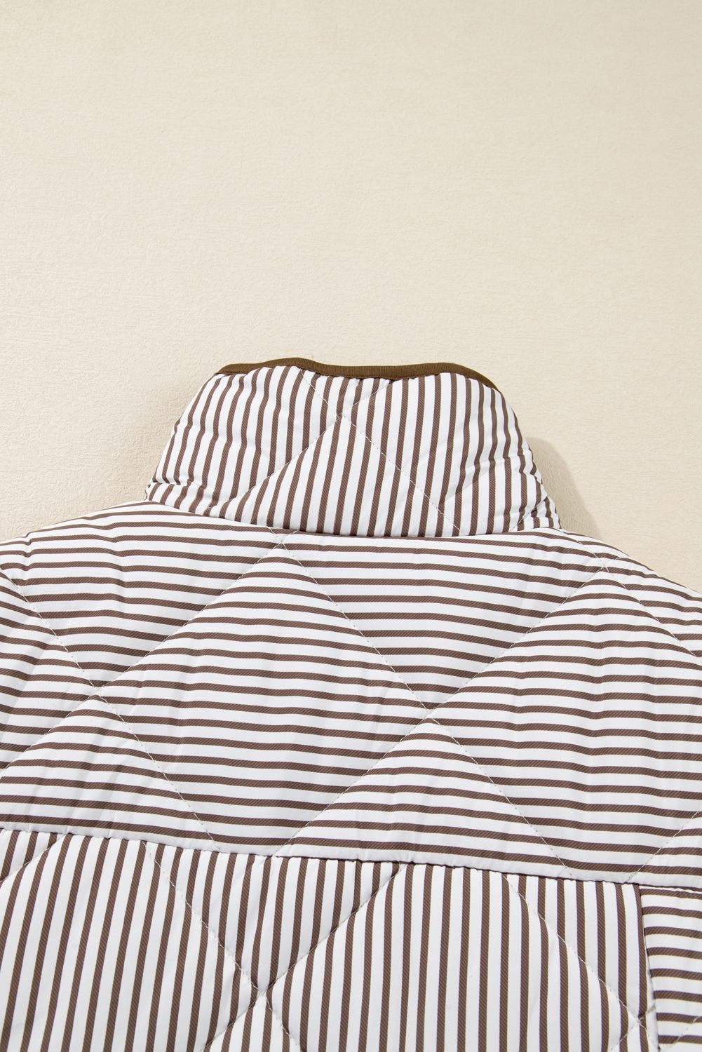 Black Stripe Contrast Trim Snap Button Collared Winter Vest - loveforevers