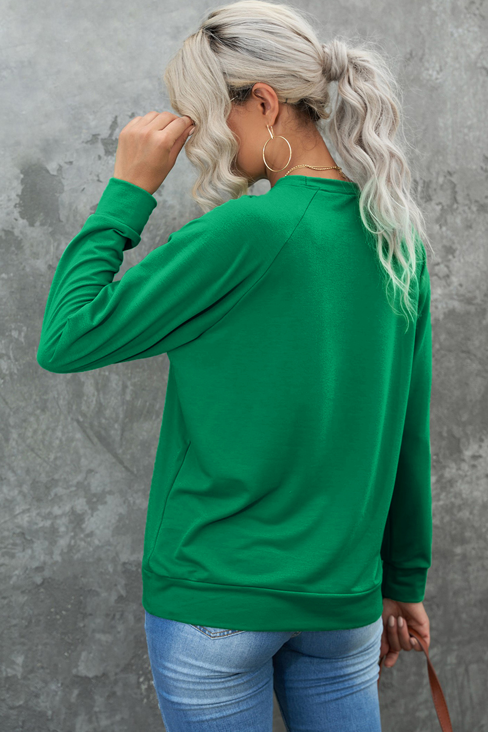 Green Sequin Christmas Candy Cane Graphic Crewneck Pullover Sweatshirt - loveforevers