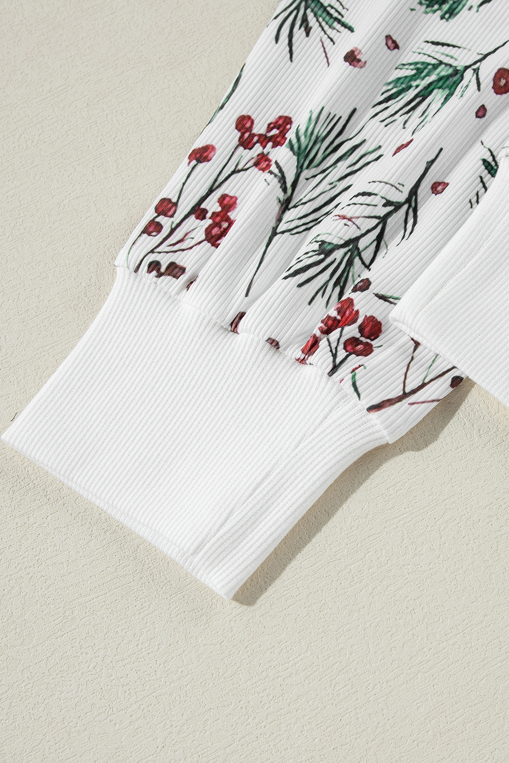 White Holly Print Thermal Pullover Pants Lounge Set - loveforevers