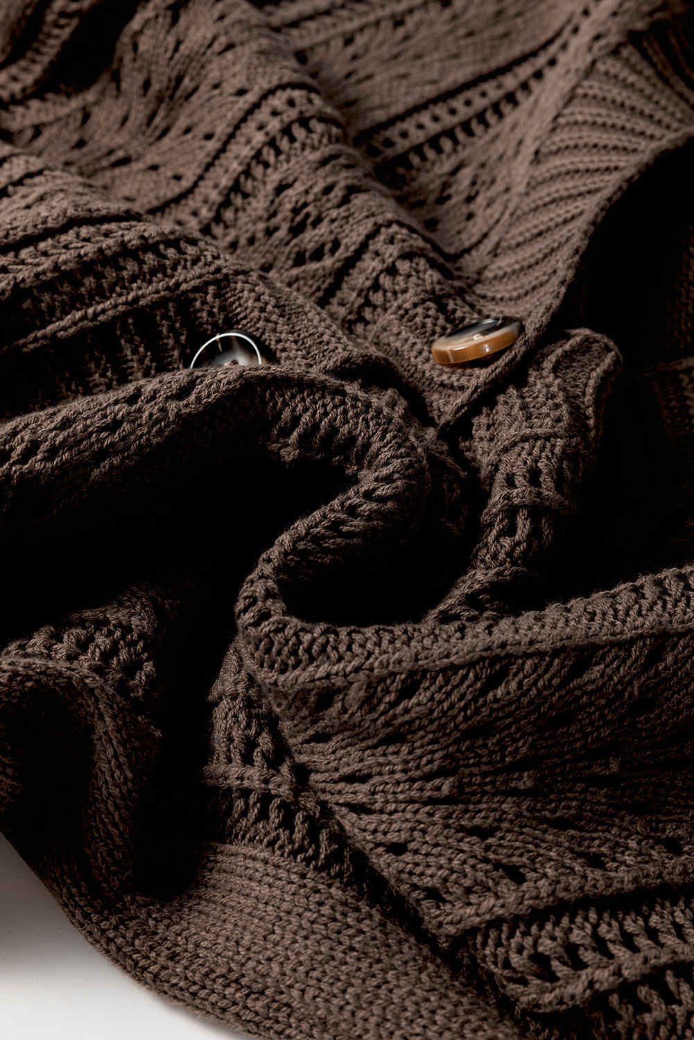 Dark Khaki Open Knit Drop Shoulder Sweater Cardigan - loveforevers