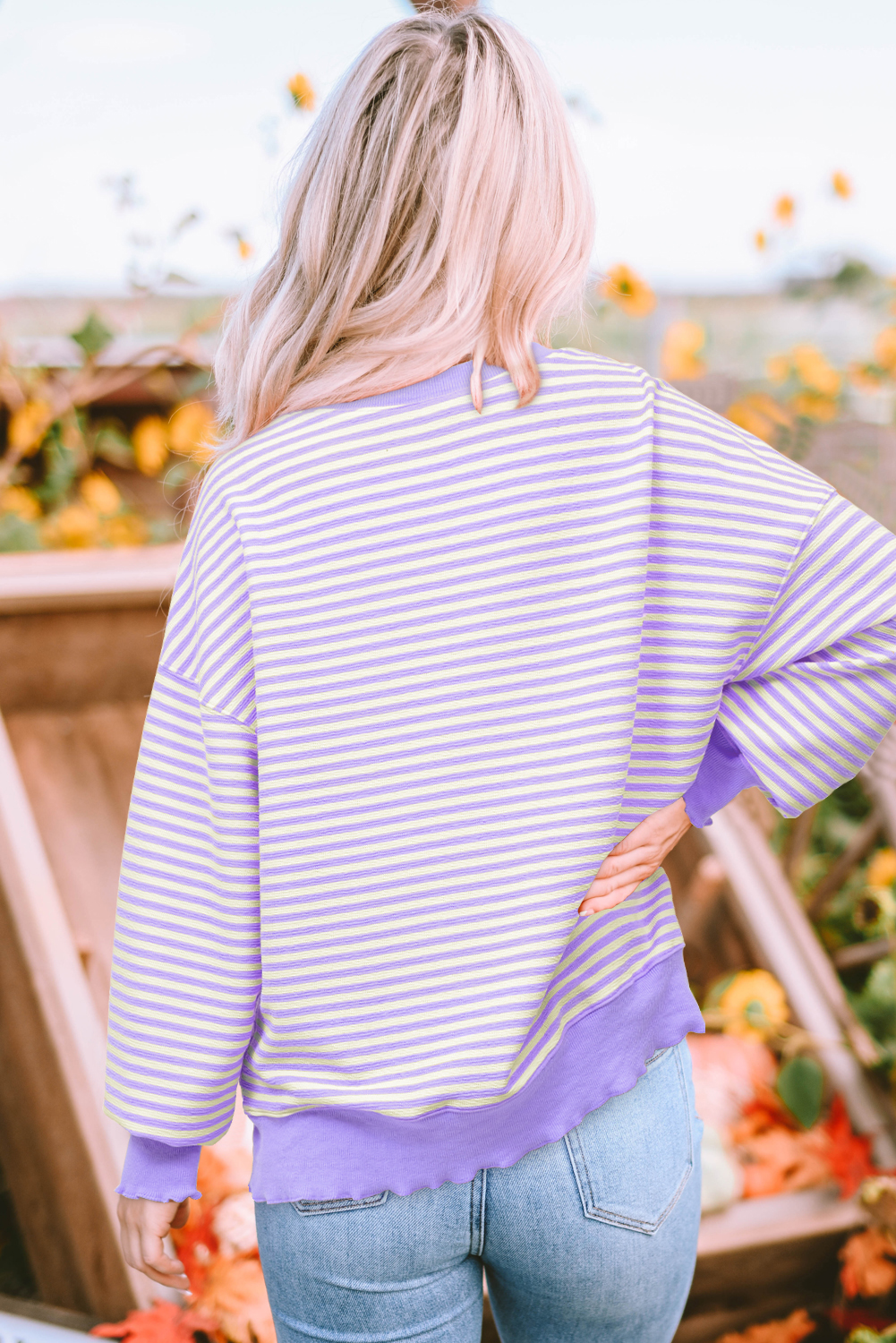 Pink Stripe Loose Drop Shoulder Long Sleeve Top - loveforevers