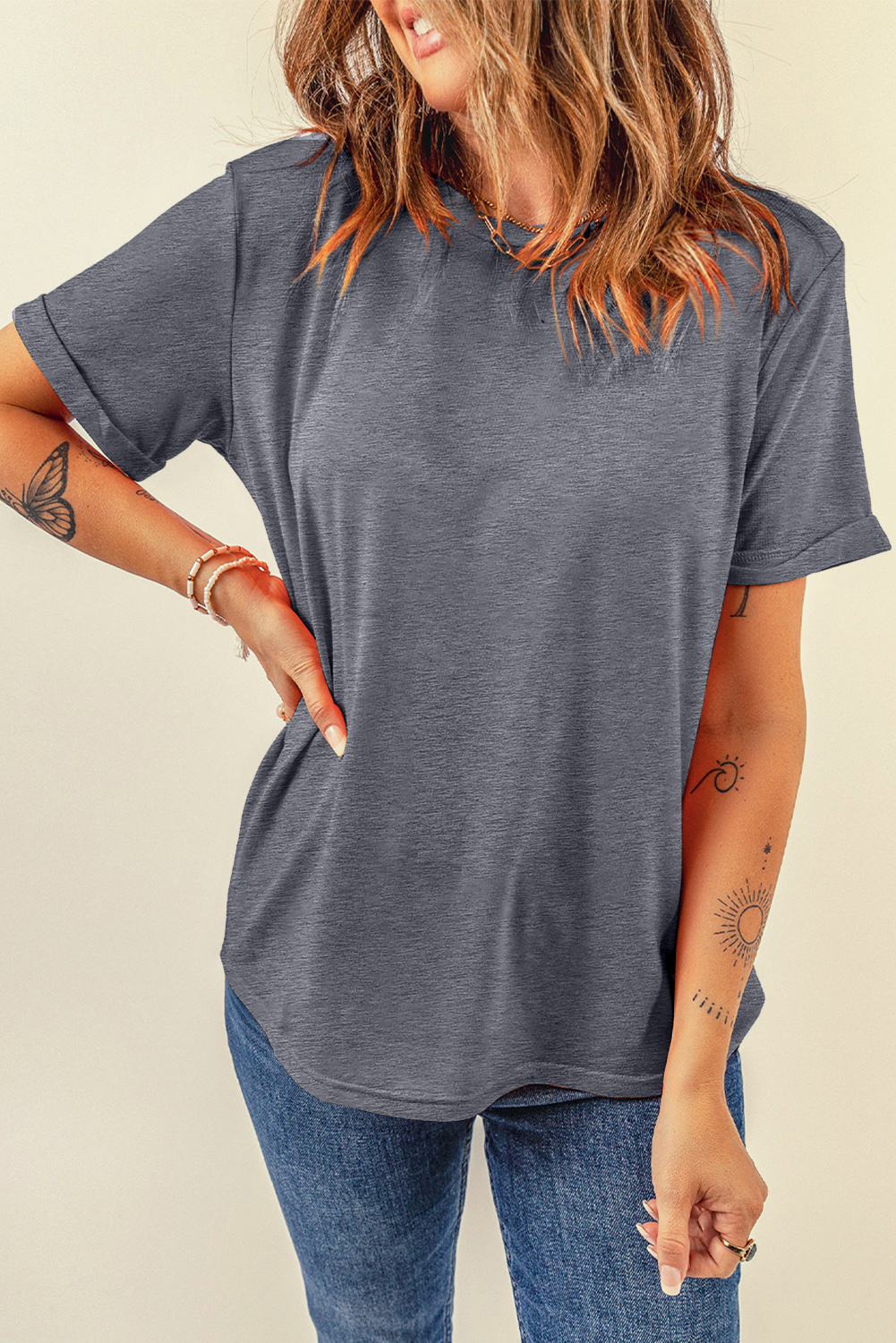 Khaki Casual Plain Crew Neck Tee - loveforevers