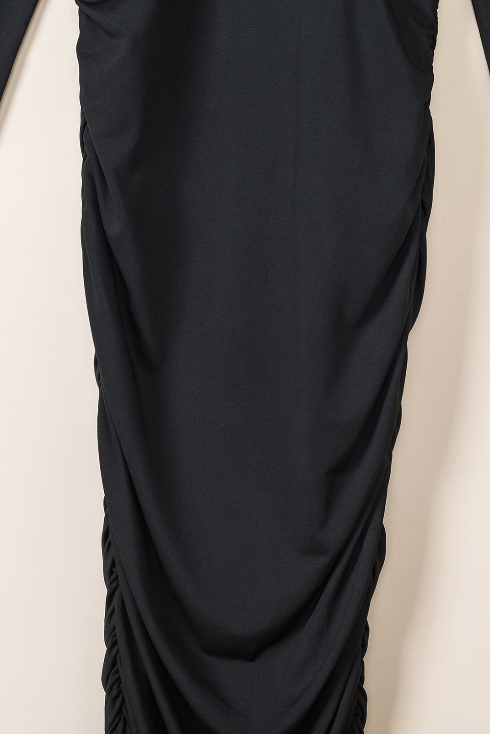 Black Long Sleeves Wrap V Neck Ruched Sheath Midi Dress - loveforevers