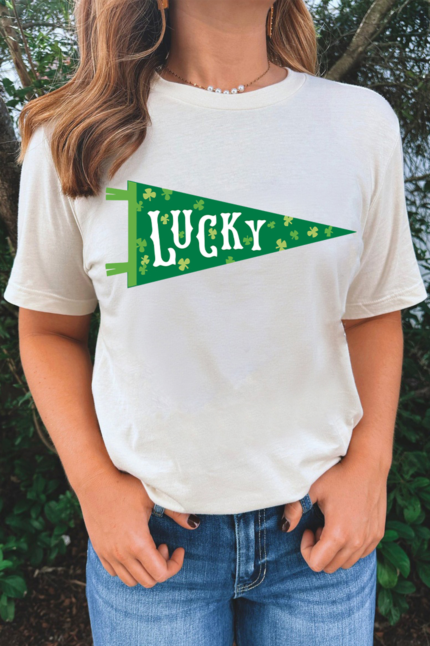 White LUCKY Clover Pennant St Patricks Day T Shirt - loveforevers