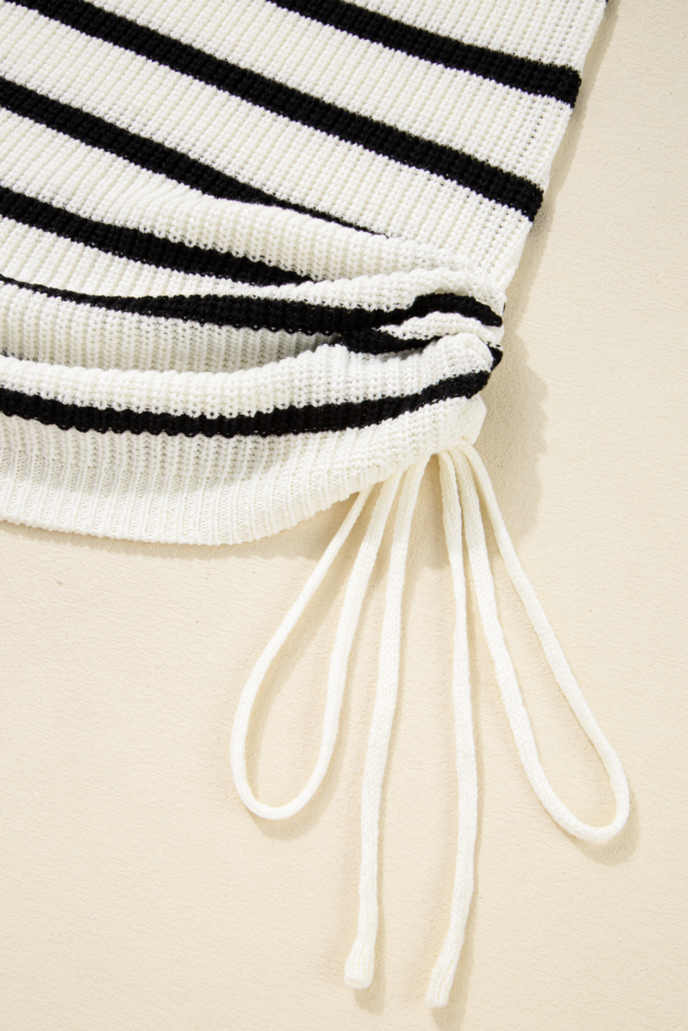 Black Stripe Knitted Drawstring Detail Sleeveless Dress - loveforevers