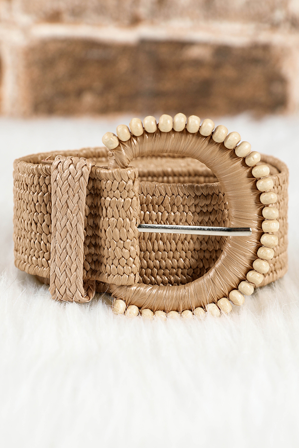 Camel Boho Beaded Straw Woven Belt - loveforevers
