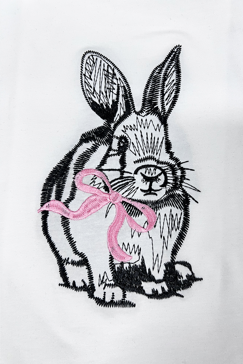White Bunny Embroidered Bow Graphic Tee - loveforevers