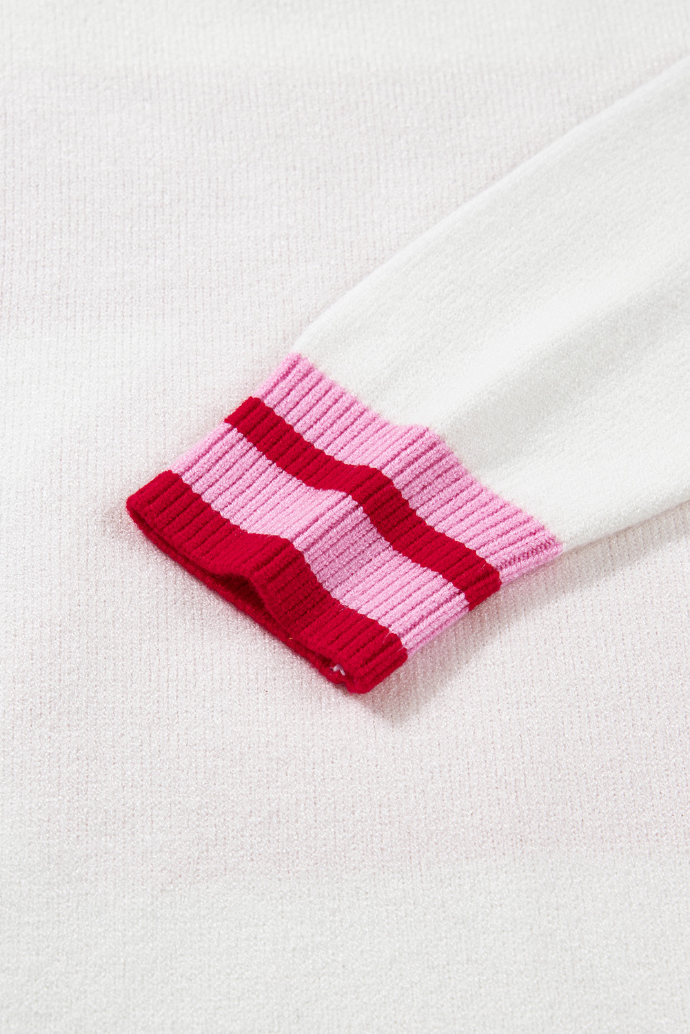 White Striped Trim Bow Graphic Round Neck Drop Shoulder Sweater - loveforevers