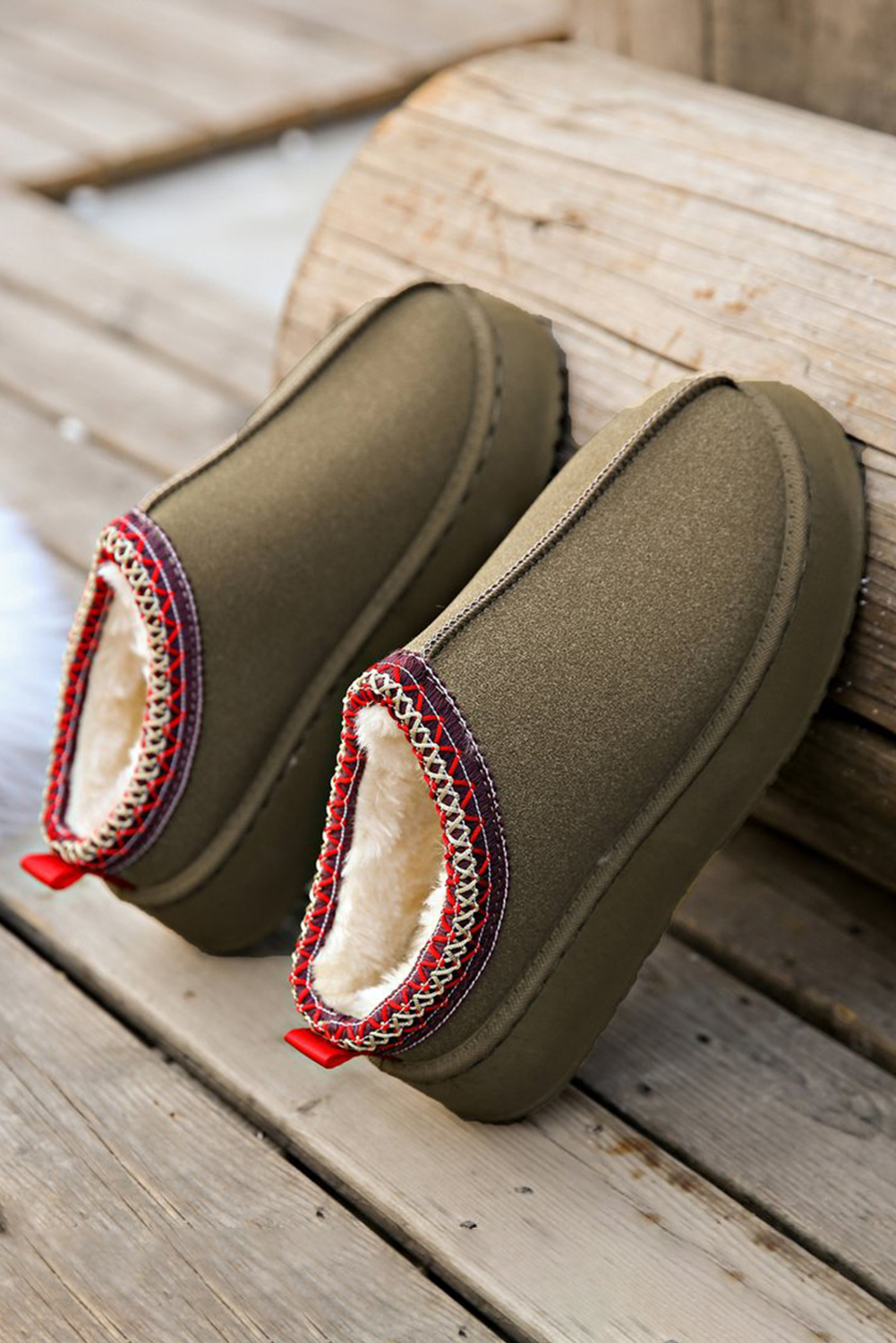 Chestnut Contrast Print Suede Plush Lined Snow Boots - loveforevers