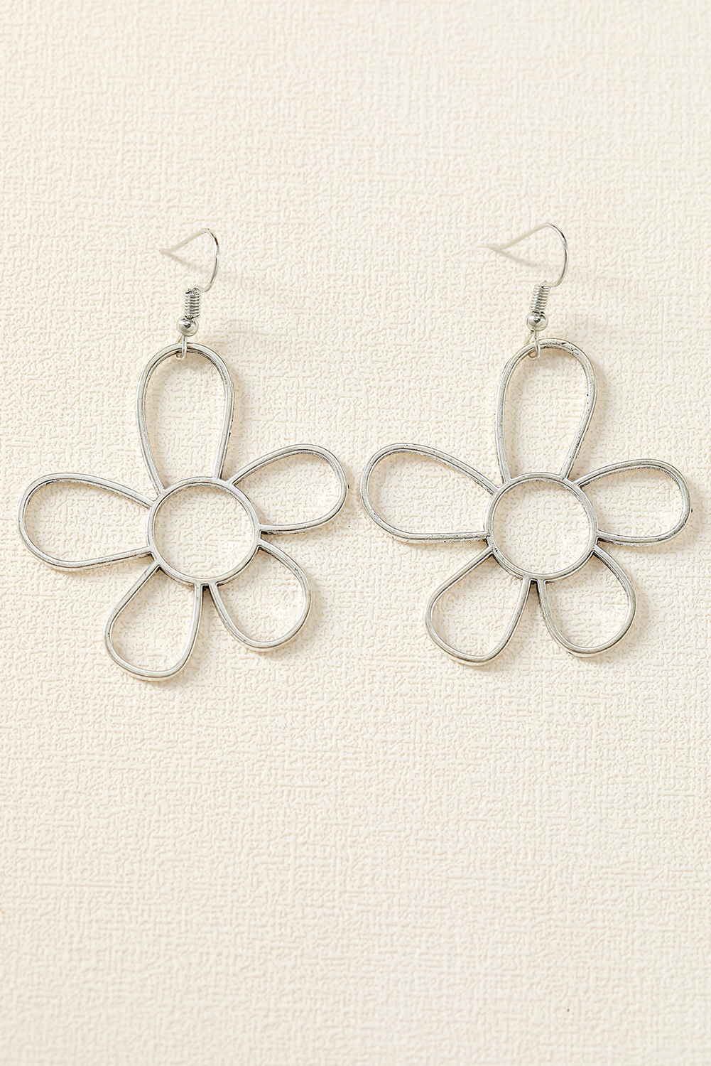 Silvery Alloy Hollowed Flower Hook Earrings - loveforevers