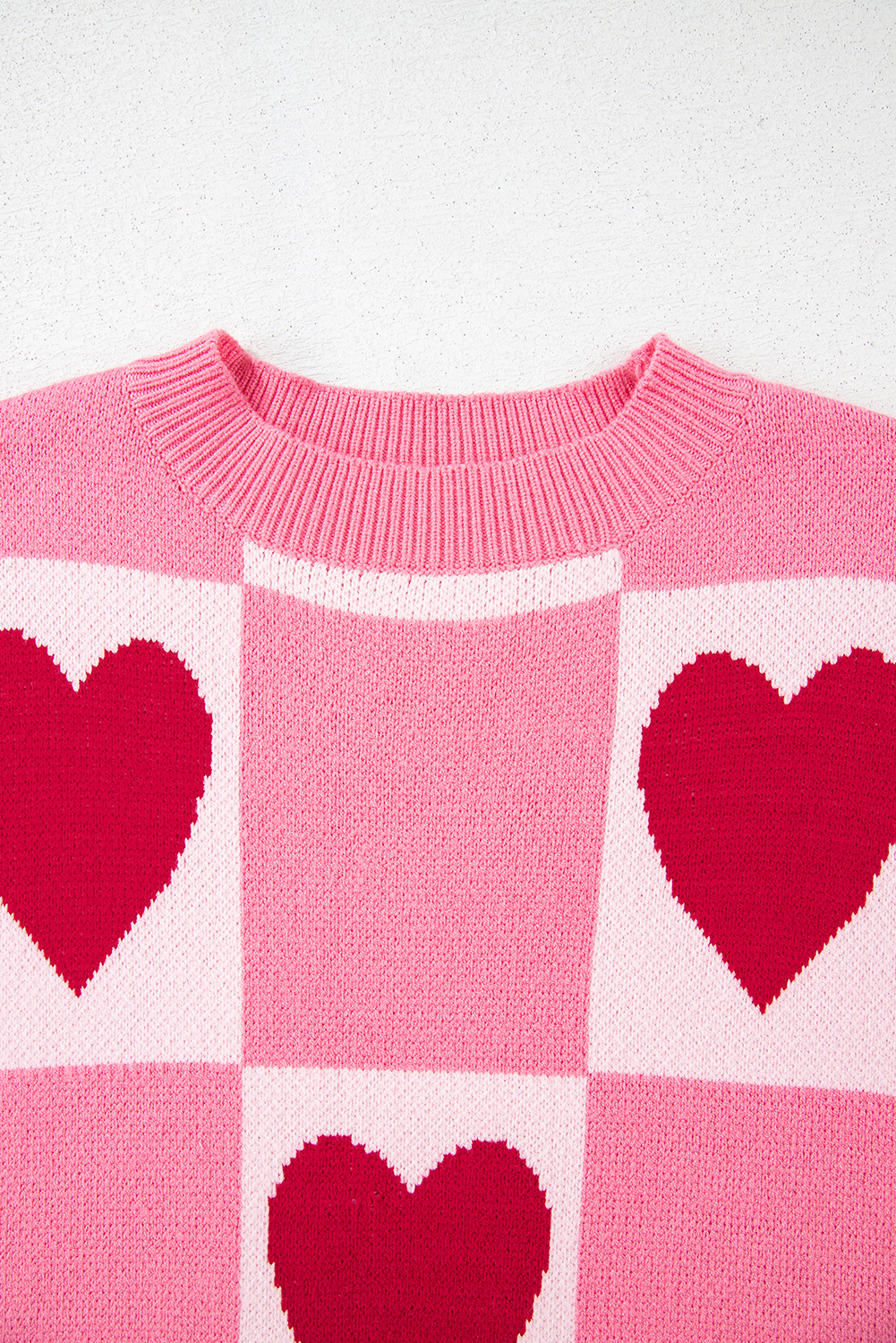 Pink Love Heart Checkered Valentine Crew Neck Sweater - loveforevers