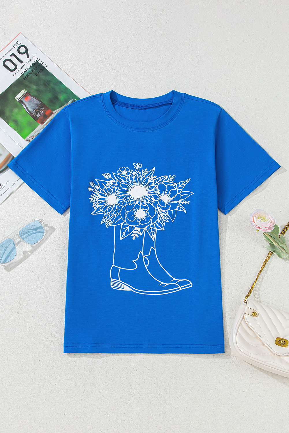 Blue Sunflower Boots Graphic Western Fashion T Shirt - loveforevers