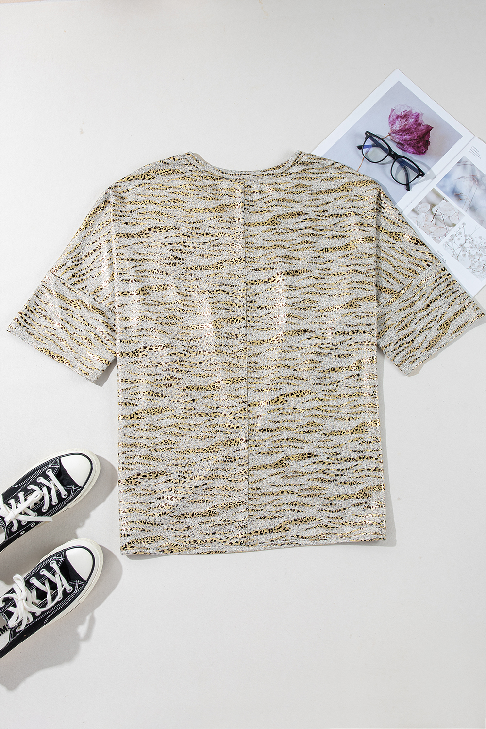 Gray Leopard Print Half Sleeve V Neck Loose Fit T Shirt - loveforevers