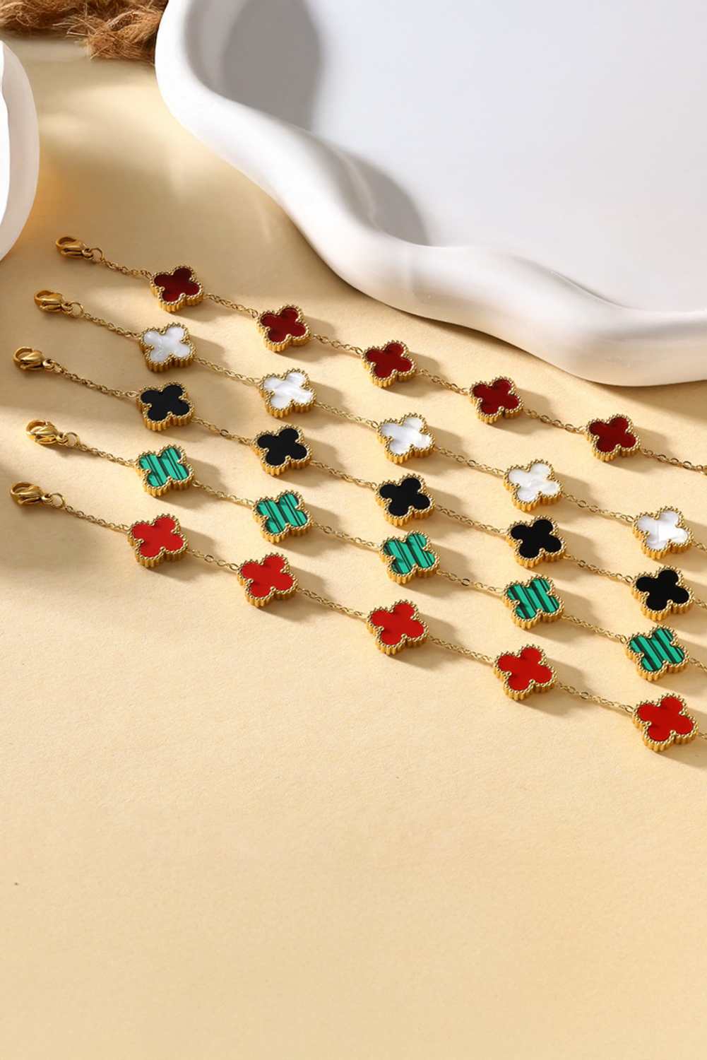 Fiery Red St Patricks Four Leaf Clover Chain Bracelet - loveforevers