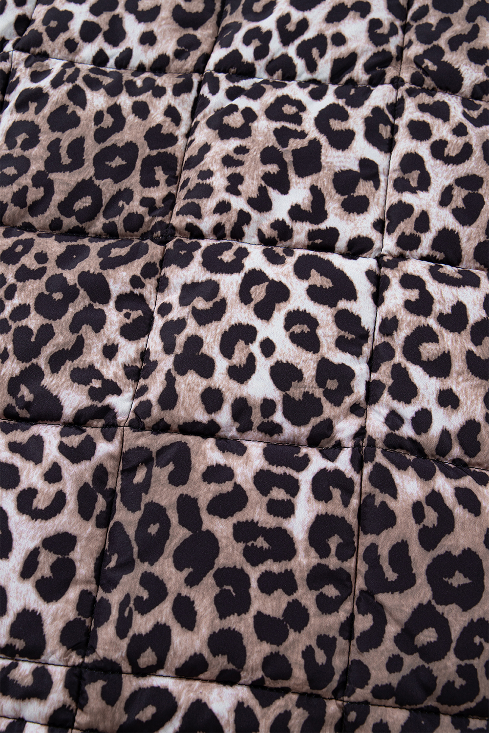 Brown Leopard Quilted Full Zipper Casual Puff Vest - loveforevers