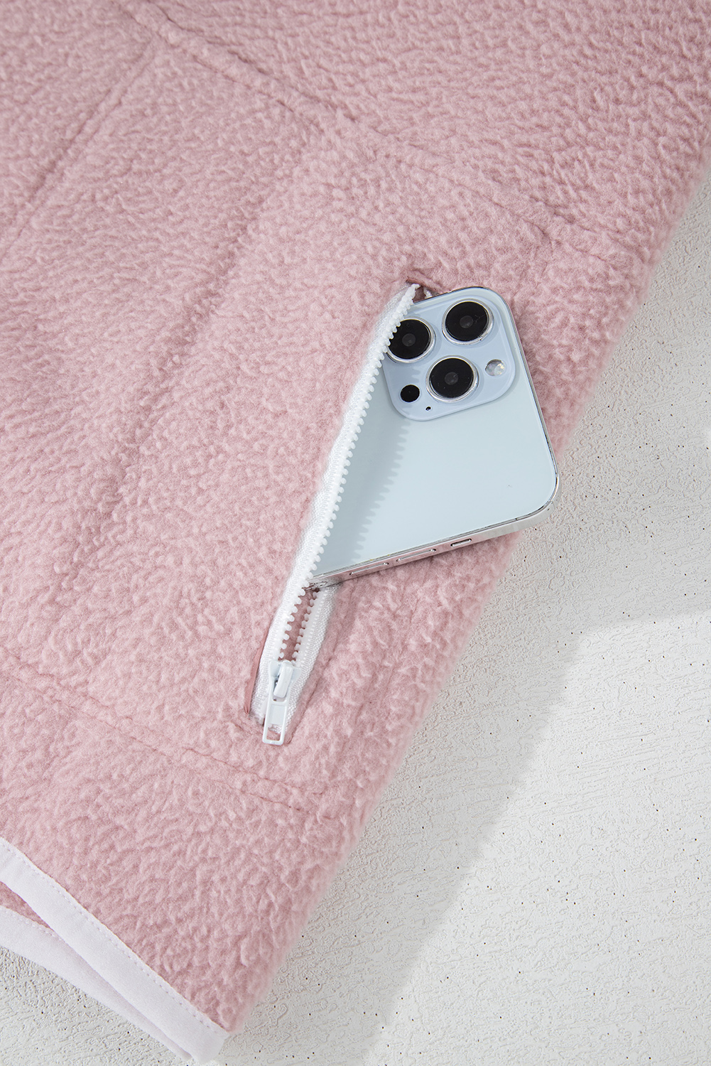 Fushia Stand Neck Half Button Zip Pocket Plush Sweatshirt - loveforevers
