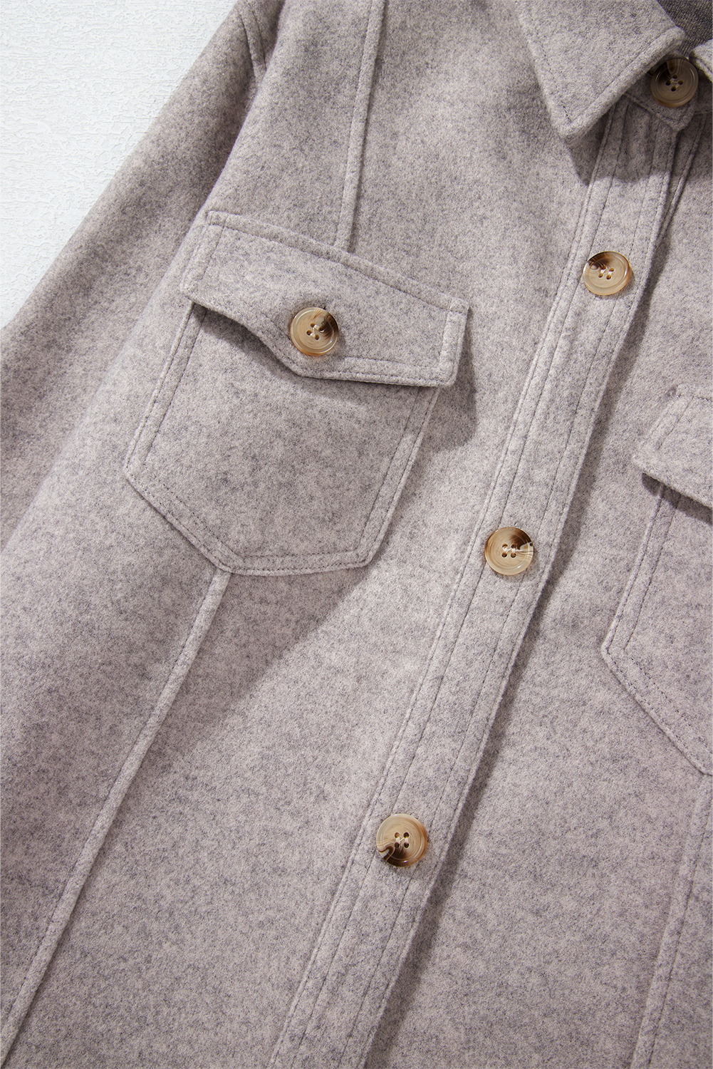 Light Grey Turn Down Collar Flap Pockets Buttoned Shacket - loveforevers