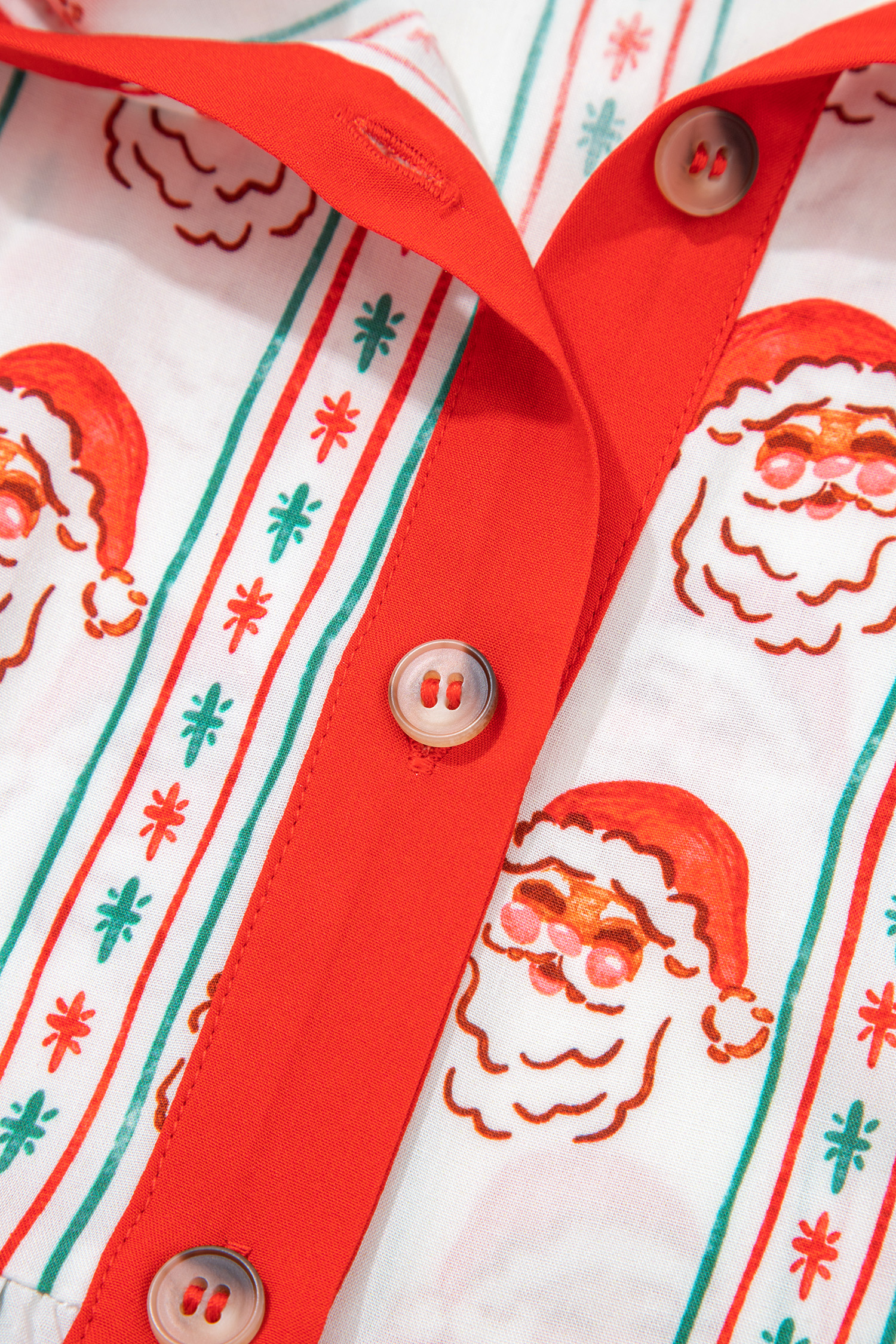 White Father Christmas Contrast Collar Button Front Long Sleeve A-line Mini Dress - loveforevers
