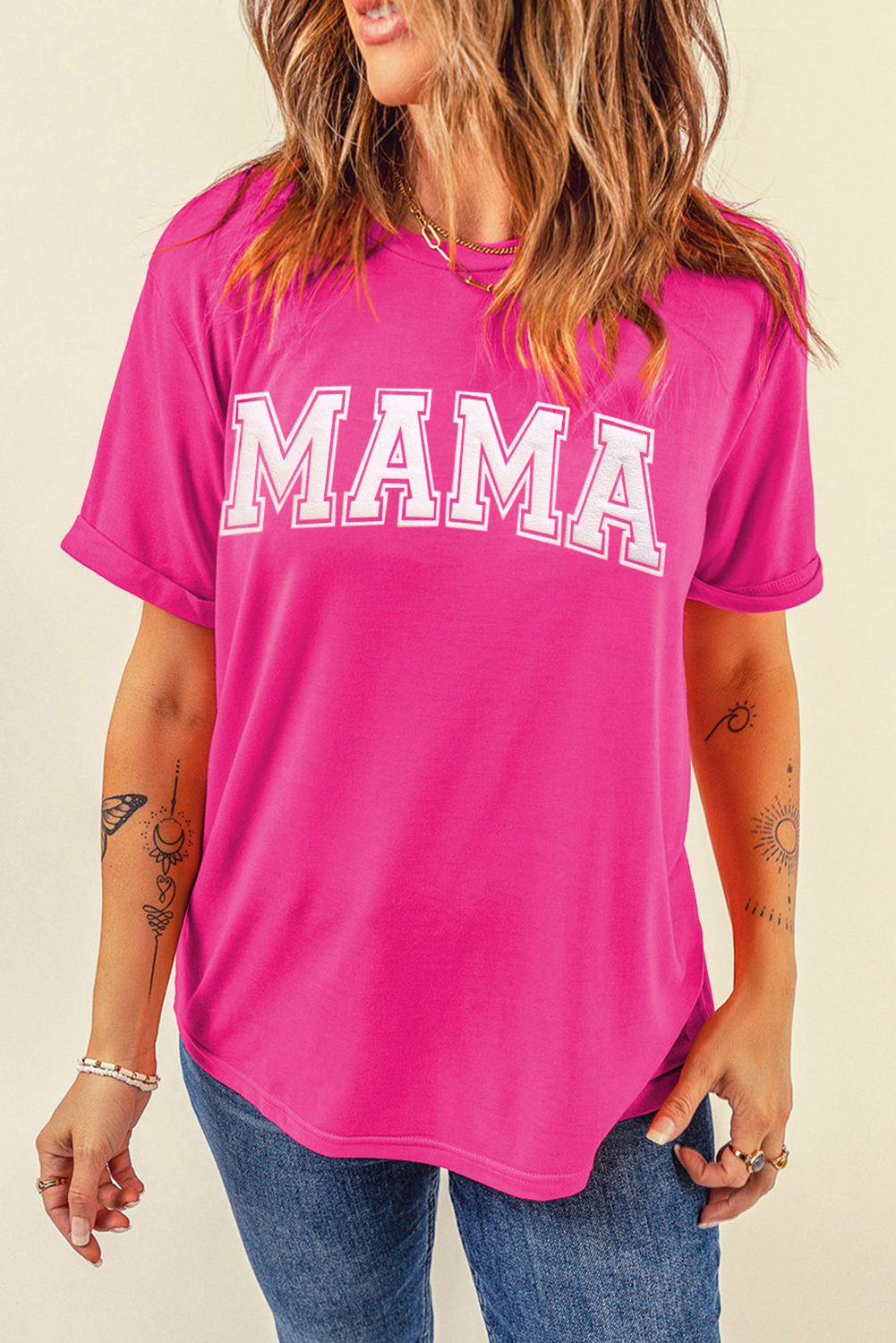 Rose Red MAMA Graphic Crew Neck Tee - loveforevers