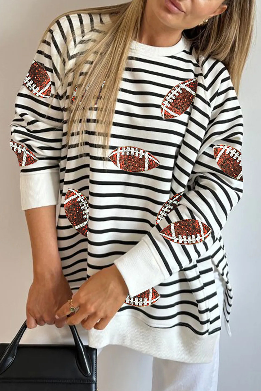 Black Sequin Basketball Patched Graphic Game Day T Shirt - loveforevers
