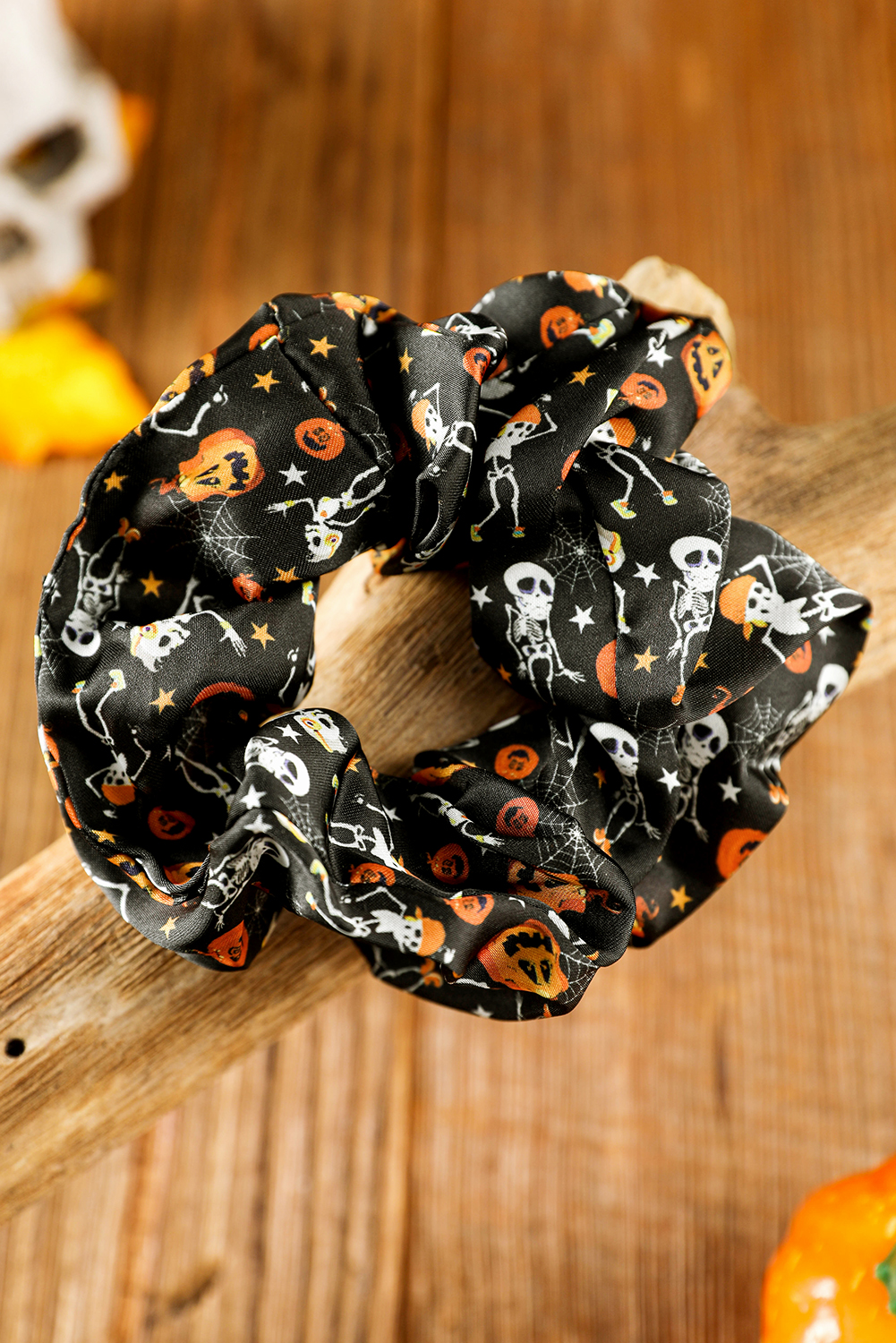 Black Halloween Pattern Print Hair Scrunchie - loveforevers